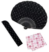 Stylish Business Fan Set with Fan Case and Handkerchief Aimable Black [Osaka Choseido] Women's - juoda