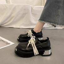 Retro thick-soled small leather shoes for women's spring and autumn deep-mouth single shoes, new design sense black 35 matinė juoda spalva