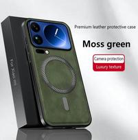 PU Leather Wireless Charging Magnetic Case For Xiaomi 17 Pro Max 17 Pro 15s Pro 15 Ultra 14 13 12 Phone Shockproof Protect Cover Xiaomi Mi 11 Pro žalia
