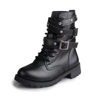 Hot Sale Fashion Women Motorcycle Boots Ladies Vintage Rivet Combat Army Punk Goth Ankle Shoes Biker Leather Autumn women boots 5 juoda