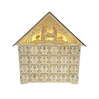 LED Lighted Wood Advents Calendar Christmas Spirit 24 Day Countdowns Calendar with LED Lights and Storage Drawers 1