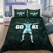 Lionel Messi GOAT Argentina No.10 Green Grass Print 3Pcs Bedding Set Without Pillow Core Washable Microfiber Football Fan Bedroom Duvet Cover Set 135x200cm