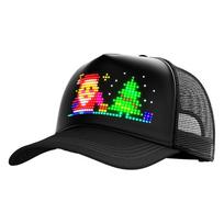 LED apšviesta 6 skydelių beisbolo kepurė, valdoma programėle, teksto spalvos, spalvų blokų dizainas, reguliuojama „snapback“ tipo, vyrams, moterims - madinga, lauko, juoda mėlyna