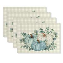 Nature Journal Style Placemat Washable Cotton Fabric Hand-Painted Fall Scene Table Rug 4pcs