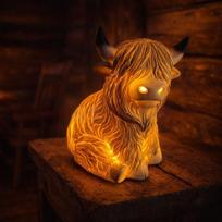 Highland Cow LED Night Light Resin Animal Figurine Warm Glow Table Lamp 2 Sizes Home Bedroom Decor Ornament 10cm