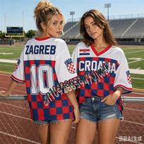 Croatia Football Jersey Shirt Red Blue Checkered Soccer Shirt Fan Gift Breathable Quick Drying Top Summer Women's T-shirt 5XL