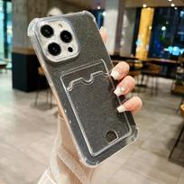 Luxury Card Holder Storage Wallet Phone Case For iPhone 15 Pro Max 11 12 13 14 Plus Shockproof Shiny Bling Glitter Cover Woman For iphone15Plus gray