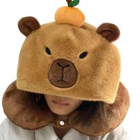 Neck Pillow Lovely Anime Figure Hooded U Shaped Neck Support Pillow for Winter Travel and Home Use chaki