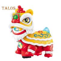 Kids Electric Lion Dance Toy with LED Light Music Toddlers Boys Girls Shaking Head Walking Cartoon Awake Lion Toy Chinese New Year Decoration raudona