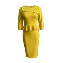 M summer solid color slim-fit hip-wrapped bead pencil skirt professional large-size dress S geltona