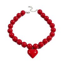 Akrilinė širdelės pakabuko Choker apvali grandinėlė ant raktikaulio Ideali dovana Karoliukų vėrinys Šventė raudona