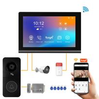 Smart Video Doorphone Wired Intercom Doorbell with Monitor Camera Night Vision Remote Unlock Home Security for Villa (Black,WiFi / RJ45&Two-Way Intercom) juoda
