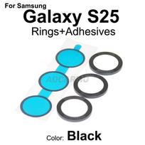 Aocarmo Samsung Galaxy S25 SM-S9310/S931U/S931B galinės kameros stiklo metalinis žiedas su lipniais remontiniais dalimis Black-Without Lens