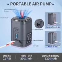 Mini portable air pump, rechargeable battery cordless auxiliary mattress pump, wireless electric inflator Acuum Pvc marine Pum black
