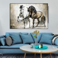 Aliejinė tapyba Gyvūnų plakatai ir spaudiniai Arkliai Drobės tapyba Juodai balti Sienų paveikslai svetainei Cuadros Namų dekoras 21cm×30cm NoFrame