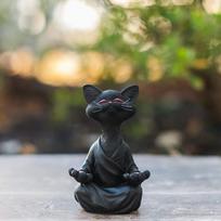 Įnoringos pilkos Budos katės figūrėlės meditacinė joga Kolekcinė Happy Cat kolekcija Kačių mylėtojų dovanos moterims meditacinės jogos statulėlių dekoras 12.5CM juoda
