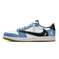 Jordan x Travis Scott Air Jordan 1 Wave Mark Black Hook 7.0 Low Slip Resistant Low top Vintage Basketball Shoes Women's DZ4137-700(Team1897-) 42