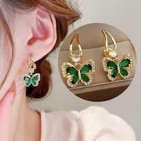 925 Silver Needle Vintage Green Crystal Butterfly Drop Earrings For Women Jewelry Trending Luxury Zircon Women's Earrings