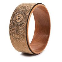 Haskoss Yoga Wheel Yoga Block Cork Yoga Wheel Wood Grain Effect and Mandala Print for Yoga Poses and Backbend Dharma Yoga Prop Wheel Inversions,