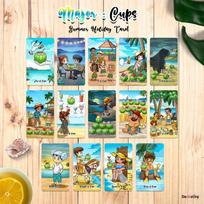 78vnt Summer Holiday Tarot vandeniui atspari UV danga | 12*7 cm Unikali nepriklausoma Taro kaladė pradedantiesiems | Mielas animacinis filmas | Folijos auksinis kraštas