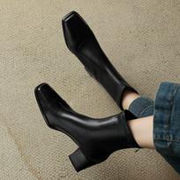 Krazing Pot Microfiber Vintage Autumn Winter Shoes Modern Boots Med Heels Square Toe Keep Warm Size 43 Elastic Ankle Boots 34 juoda