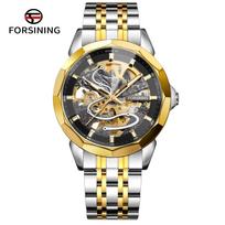 FORSINING Originalus Auksinis Skeletas Mechaninis Vyriškas Laikrodis Automatinis Judėjimas Laikrodis Prabangus Nerūdijančio Plieno Vyriški Laikrodžiai juoda/auksas