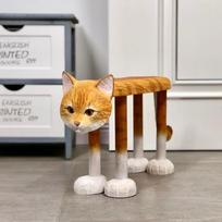 Solid Wood Hand Carved Coffee Table  Orange Cat Low Stool Entry Shoe Changing Stool Living Room Child Animal
