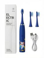 iLike Kids Rechargeable Sonic Electric Toothbrush, USB Charging, 3 Brush Heads (1+2 Replacement Heads), Soft Bristles, Waterproof, Blue Bear Design Blue