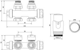 Mexen G00 termostatinis kampinis/plikas komplektas, Duplex, DN50, antracitas - W908-900-66, DN50