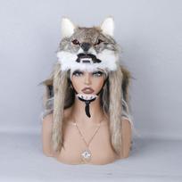 Viking Coyotes Head Plush Mask Hat Full Face Simulation Mask Carnival Cosplay Costume natūrali