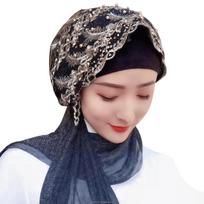 Women's Muslim Ethnic Headscarf Bandanas Inner Hat Hijabs Rhinestones Turban Bonnet Cap Lace Eco-Friendly Breathable YASEEN All Free size juoda