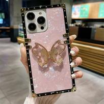 Fashionable Butterfly Phone Case for iPhone 16E 16 15 14 Plus 13 12 11 Pro XS Max XR Square Shockproof Cover Opp Bag&For iPhone 16 rožinė