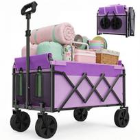 Kompaktiškas sulankstomas mini vežimėlis, lengvas, reguliuojama rankena, 360° ratukai, legiruotas plienas, 600D Oksfordo audinys, 100 kg keliamoji galia, violetinis