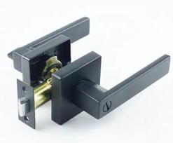 Minimalist Privacy Tubular Matt Square Black Lever Passage Levers Toilet Side Handel Bathroom Door Lock Handle Black (black,Privacy handle lock-Black)