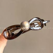 Twist Hairpin Bow Temperament Pearl One-Word Grab Clip Women'S New High-End Back Head Shark Clip