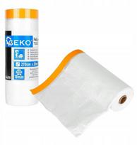 Geko dažymo apsauginė plėvelė su washi juosta 270 cm x 20 m, 18 mm, HDPE, 9 mikronai, skaidri, 20 cm ritinio plotis