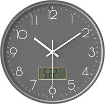 Sieninis laikrodis su tyliu mechanizmu, Netiksintis sieninis laikrodis su LCD ekranu, Sieninis laikrodis su termometru ir kalendoriumi 30 cm, apvalus