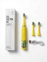 iLike Kids Rechargeable Sonic Electric Toothbrush, USB Charging, 3 Brush Heads (1+2 Replacement Heads), Soft Bristles, Waterproof, Yellow Crocodile Design Yellow