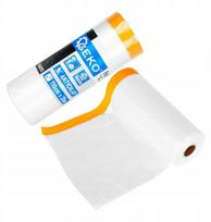Geko dažymo apsauginė plėvelė su washi juosta 110 cm x 20 m, 16 mm, HDPE, 9 mikronai, skaidri, 16 cm ritinio plotis