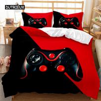 Gaming Duvet Cover Set with Gamepad Headset Design for Boys Teens Double Queen King Size Polyester Bedding EU single(135x200cm)
