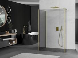 Mexen Kioto dušo sienelė Walk-in 90 x 80 x 40 cm, skaidri, auksinė šlifuota - 800-090-080-221-55-00-040