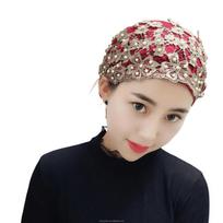 High Quality Pearl Muslim Lace Women's Caps Bonnets Solid Color Ethnic Headscarf Single Braid Breathable Eco-Friendly Beauty Free size juoda