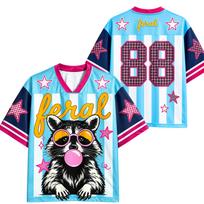Bubble Gum Sunglasses Number 88 Checkered Star Strip Print V Neck Jersey Blue White Color Block Y2K Streetwear Sports Top S