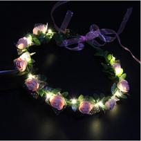 Headwear Party Rose Flower LED Light Garland Wreath Decoration Women Headwear Crown Flower Headband šviesiai rausvos spalvos