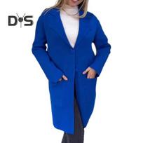 Fall Winter Women Jacket Turn-down Collar Solid Color Single-breasted Coat Mid Length Loose Thermal Long Sleeved Commuting Dating Spring Fall Winter XXL mėlyna