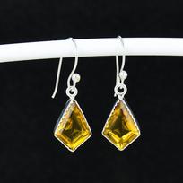 Citrino akmuo Antikiniai auskarai 925 svarų sterlingų sidabro auskaras, Boho sidabro papuošalai Kabančios auskarai, Dovanos Valentino dienai Dovanos jai 4 Cm geltona