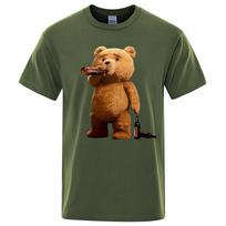 Vyriški Mielas meškiukas Tedas geria alų Plakatas Juokingi 3D spausdinti marškinėliai Vyrams Laisvalaikio trumpomis rankovėmis T-shirt Marškinėliai S brown