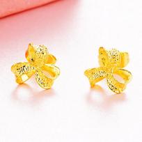 24K Gold Plated Bow Earrings for Women - Sand Gold and Copper Accent