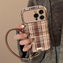Brown Plaid for IPhone16promax Phone Case for Apple 15/14 Anti-fall 13 Lanyard 16 Advanced 17 17promax