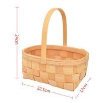 Woven Wooden Basket with Handle Eco-Friendly Portable Picnic Snack Carrier for Camping Outings Gifts Fruits Vegetables Storage šviesiai ruda spalva